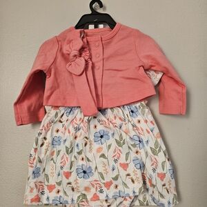 Floral Pink and White Kids Dress With Cardigan Top.